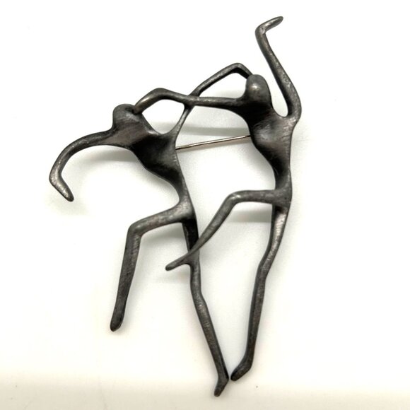 Modern Dancers Brooch darkened Silver-tone Metal Abstract Artistic Design Pin - Picture 2 of 11